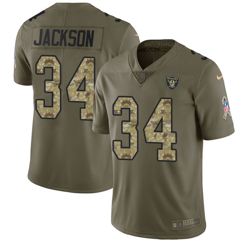 Nike Raiders #34 Bo Jackson Olive/Camo Youth Stitched NFL Limited 2017 Salute to Service Jersey
