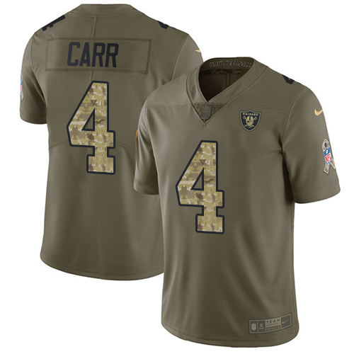 Nike Raiders #4 Derek Carr Olive/Camo Youth Stitched NFL Limited 2017 Salute to Service Jersey