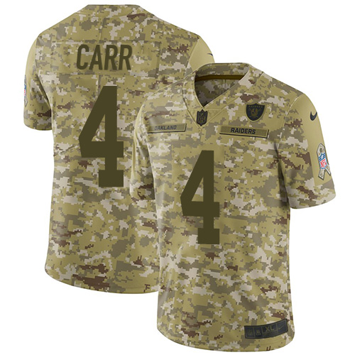 Nike Raiders #4 Derek Carr Camo Youth Stitched NFL Limited 2018 Salute to Service Jersey