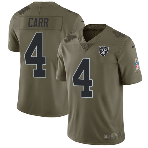 Nike Raiders #4 Derek Carr Olive Youth Stitched NFL Limited 2017 Salute to Service Jersey