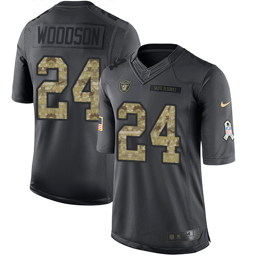 Nike Raiders #24 Charles Woodson Black Youth Stitched NFL Limited 2016 Salute to Service Jersey