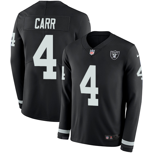 Nike Raiders #4 Derek Carr Black Team Color Youth Stitched NFL Limited Therma Long Sleeve Jersey