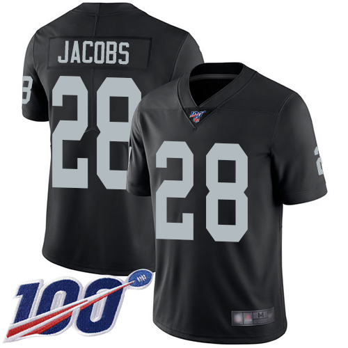 Nike Raiders #28 Josh Jacobs Black Team Color Youth Stitched NFL 100th Season Vapor Limited Jersey
