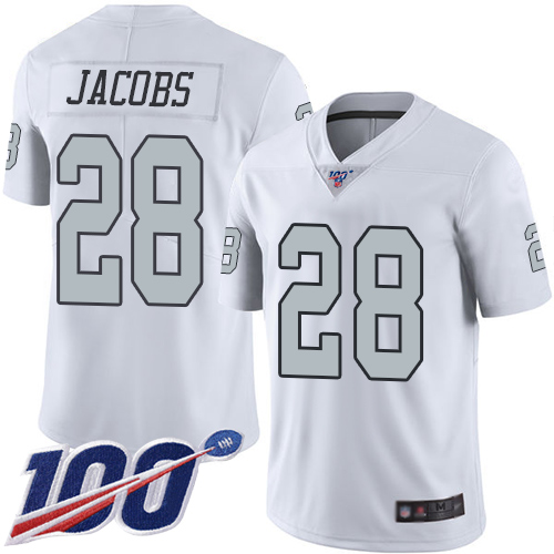 Nike Raiders #28 Josh Jacobs White Youth Stitched NFL Limited Rush 100th Season Jersey