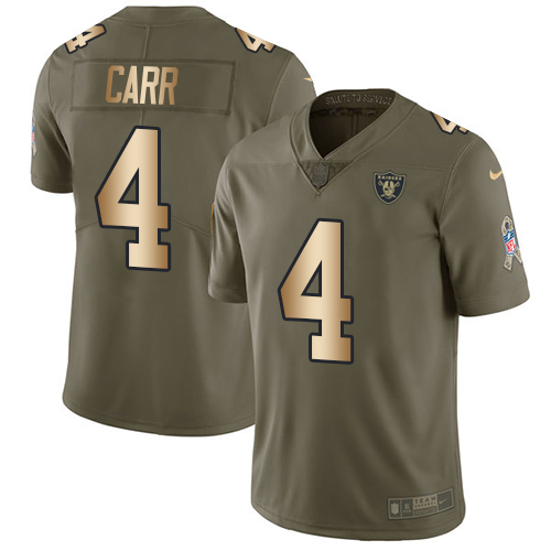 Nike Raiders #4 Derek Carr Olive/Gold Youth Stitched NFL Limited 2017 Salute to Service Jersey