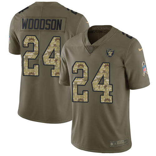 Nike Raiders #24 Charles Woodson Olive/Camo Youth Stitched NFL Limited 2017 Salute to Service Jersey