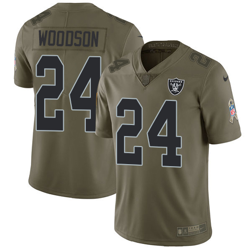 Nike Raiders #24 Charles Woodson Olive Youth Stitched NFL Limited 2017 Salute to Service Jersey