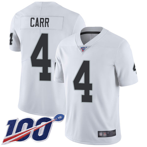 Nike Raiders #4 Derek Carr White Youth Stitched NFL 100th Season Vapor Limited Jersey