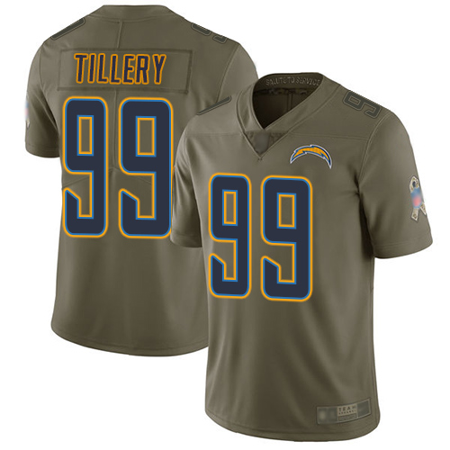 Nike Chargers #99 Jerry Tillery Olive Youth Stitched NFL Limited 2017 Salute to Service Jersey