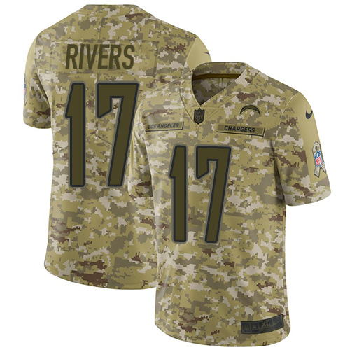Nike Chargers #17 Philip Rivers Camo Youth Stitched NFL Limited 2018 Salute to Service Jersey