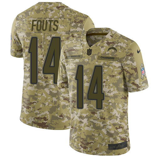 Nike Chargers #14 Dan Fouts Camo Youth Stitched NFL Limited 2018 Salute to Service Jersey