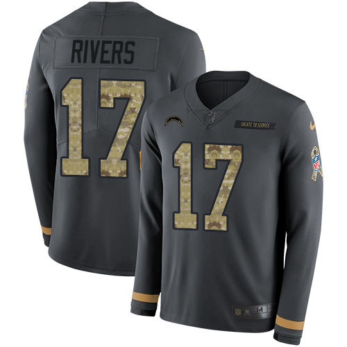Nike Chargers #17 Philip Rivers Anthracite Salute to Service Youth Stitched NFL Limited Therma Long Sleeve Jersey