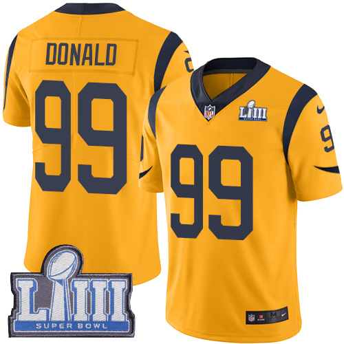 Nike Rams #99 Aaron Donald Gold Super Bowl LIII Bound Youth Stitched NFL Limited Rush Jersey