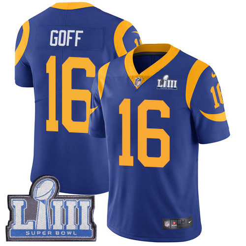 Nike Rams #16 Jared Goff Royal Blue Alternate Super Bowl LIII Bound Youth Stitched NFL Vapor Untouchable Limited Jersey