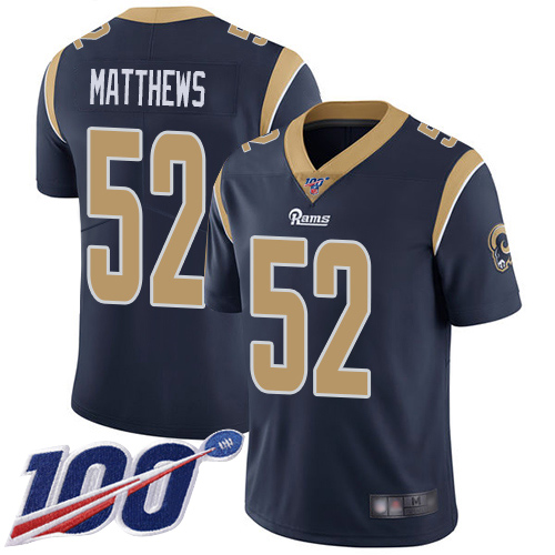 Nike Rams #52 Clay Matthews Navy Blue Team Color Youth Stitched NFL 100th Season Vapor Limited Jersey