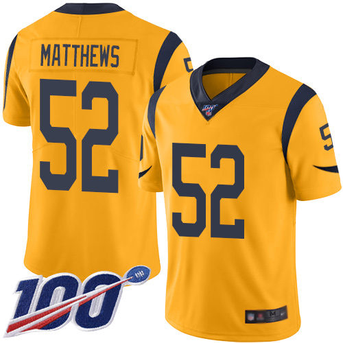 Nike Rams #52 Clay Matthews Gold Youth Stitched NFL Limited Rush 100th Season Jersey