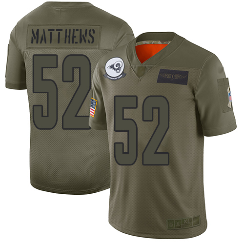 Nike Rams #52 Clay Matthews Camo Youth Stitched NFL Limited 2019 Salute to Service Jersey