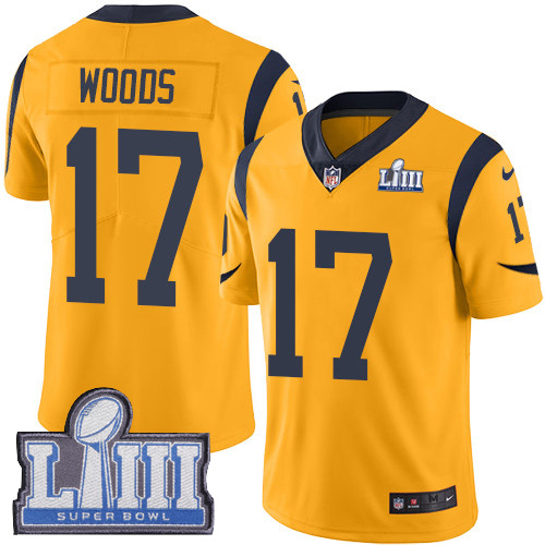 Nike Rams #17 Robert Woods Gold Super Bowl LIII Bound Youth Stitched NFL Limited Rush Jersey