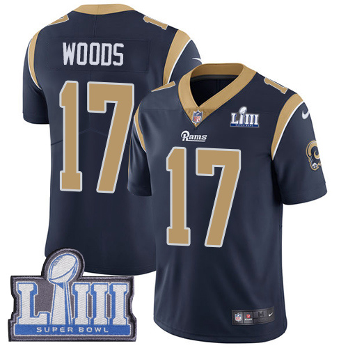 Nike Rams #17 Robert Woods Navy Blue Team Color Super Bowl LIII Bound Youth Stitched NFL Vapor Untouchable Limited Jersey