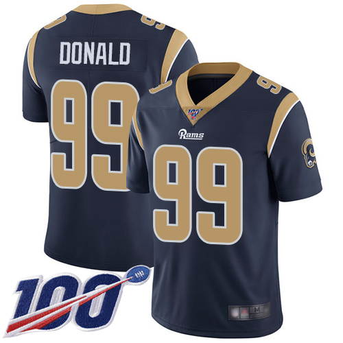 Nike Rams #99 Aaron Donald Navy Blue Team Color Youth Stitched NFL 100th Season Vapor Limited Jersey