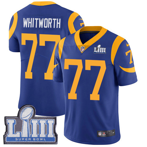 Nike Rams #77 Andrew Whitworth Royal Blue Alternate Super Bowl LIII Bound Youth Stitched NFL Vapor Untouchable Limited Jersey