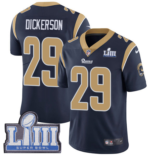 Nike Rams #29 Eric Dickerson Navy Blue Team Color Super Bowl LIII Bound Youth Stitched NFL Vapor Untouchable Limited Jersey