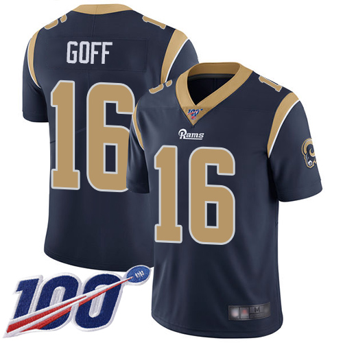 Nike Rams #16 Jared Goff Navy Blue Team Color Youth Stitched NFL 100th Season Vapor Limited Jersey