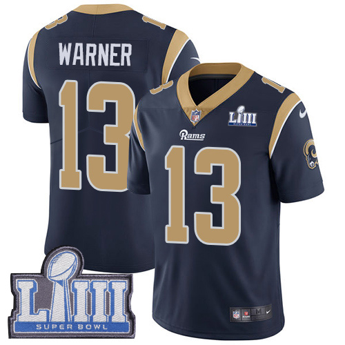 Nike Rams #13 Kurt Warner Navy Blue Team Color Super Bowl LIII Bound Youth Stitched NFL Vapor Untouchable Limited Jersey