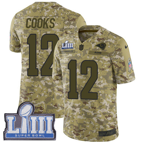 Nike Rams #12 Brandin Cooks Camo Super Bowl LIII Bound Youth Stitched NFL Limited 2018 Salute to Service Jersey