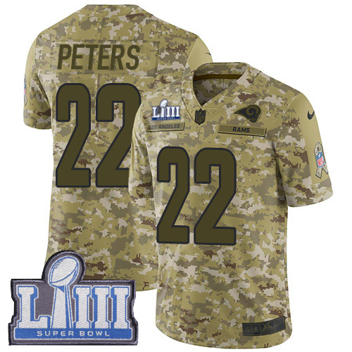 Nike Rams #22 Marcus Peters Camo Super Bowl LIII Bound Youth Stitched NFL Limited 2018 Salute to Service Jersey