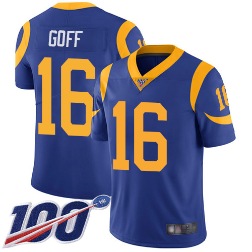 Nike Rams #16 Jared Goff Royal Blue Alternate Youth Stitched NFL 100th Season Vapor Limited Jersey