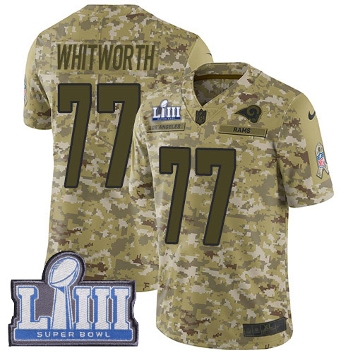 Nike Rams #77 Andrew Whitworth Camo Super Bowl LIII Bound Youth Stitched NFL Limited 2018 Salute to Service Jersey