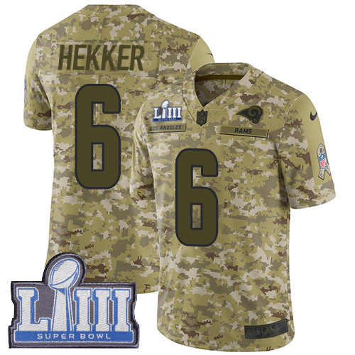 Nike Rams #6 Johnny Hekker Camo Super Bowl LIII Bound Youth Stitched NFL Limited 2018 Salute to Service Jersey