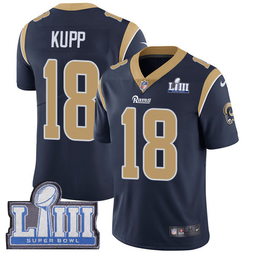 Nike Rams #18 Cooper Kupp Navy Blue Team Color Super Bowl LIII Bound Youth Stitched NFL Vapor Untouchable Limited Jersey