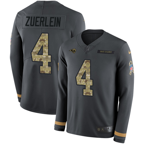 Nike Rams #4 Greg Zuerlein Anthracite Salute to Service Youth Stitched NFL Limited Therma Long Sleeve Jersey