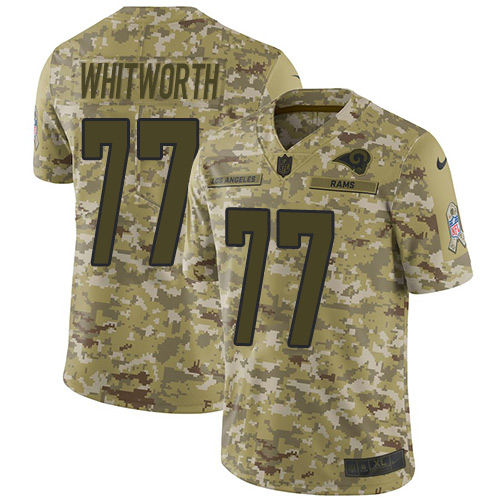 Nike Rams #77 Andrew Whitworth Camo Youth Stitched NFL Limited 2018 Salute to Service Jersey