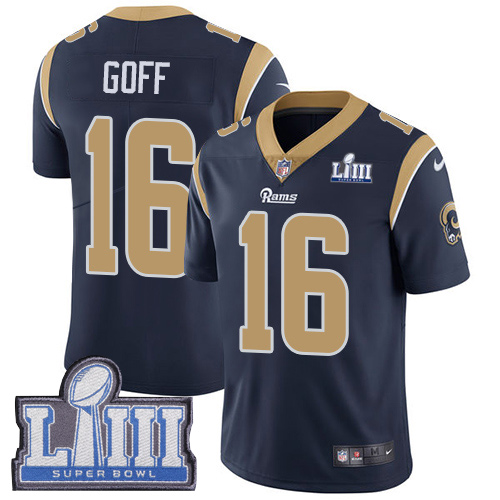 Nike Rams #16 Jared Goff Navy Blue Team Color Super Bowl LIII Bound Youth Stitched NFL Vapor Untouchable Limited Jersey