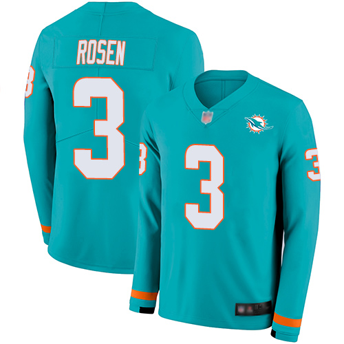 Nike Dolphins #3 Josh Rosen Aqua Green Team Color Youth Stitched NFL Limited Therma Long Sleeve Jersey