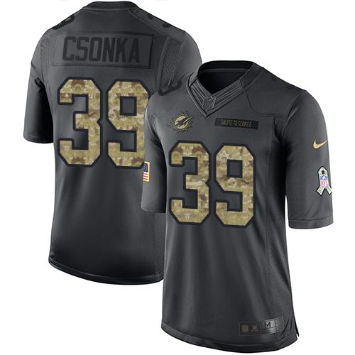 Nike Dolphins #39 Larry Csonka Black Youth Stitched NFL Limited 2016 Salute to Service Jersey