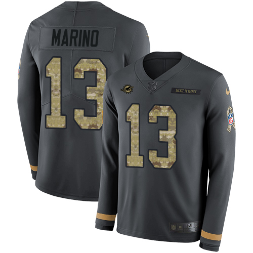 Nike Dolphins #13 Dan Marino Anthracite Salute to Service Youth Stitched NFL Limited Therma Long Sleeve Jersey