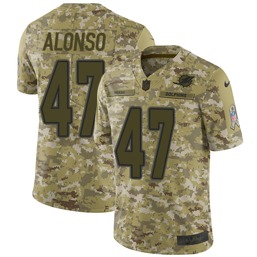 Nike Dolphins #47 Kiko Alonso Camo Youth Stitched NFL Limited 2018 Salute to Service Jersey