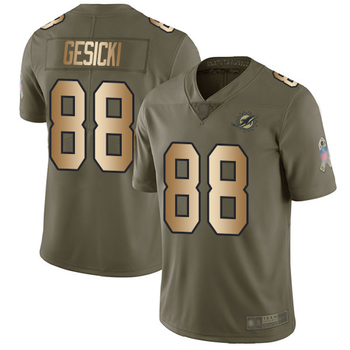 Nike Dolphins #88 Mike Gesicki Olive/Gold Youth Stitched NFL Limited 2017 Salute to Service Jersey