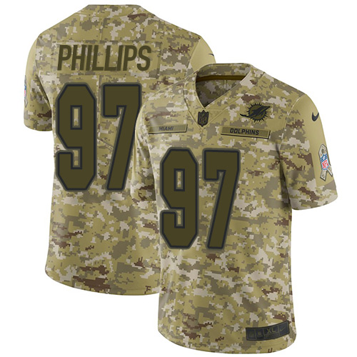 Nike Dolphins #97 Jordan Phillips Camo Youth Stitched NFL Limited 2018 Salute to Service Jersey