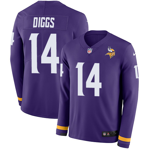 Nike Vikings #14 Stefon Diggs Purple Team Color Youth Stitched NFL Limited Therma Long Sleeve Jersey