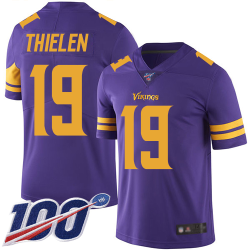 Nike Vikings #19 Adam Thielen Purple Youth Stitched NFL Limited Rush 100th Season Jersey