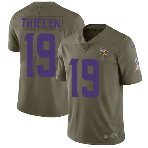 Nike Vikings #19 Adam Thielen Olive Youth Stitched NFL Limited 2017 Salute to Service Jersey