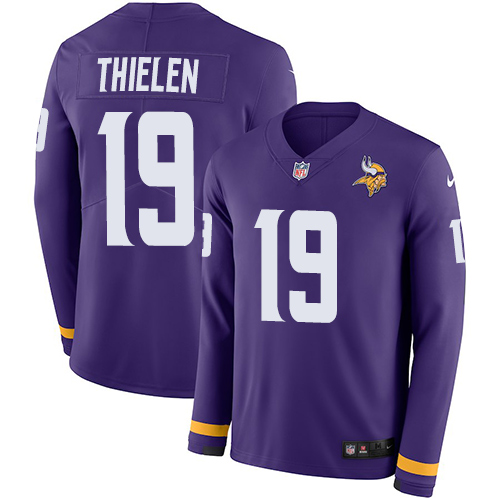 Nike Vikings #19 Adam Thielen Purple Team Color Youth Stitched NFL Limited Therma Long Sleeve Jersey