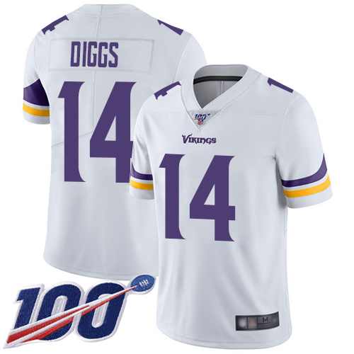 Nike Vikings #14 Stefon Diggs White Youth Stitched NFL 100th Season Vapor Limited Jersey