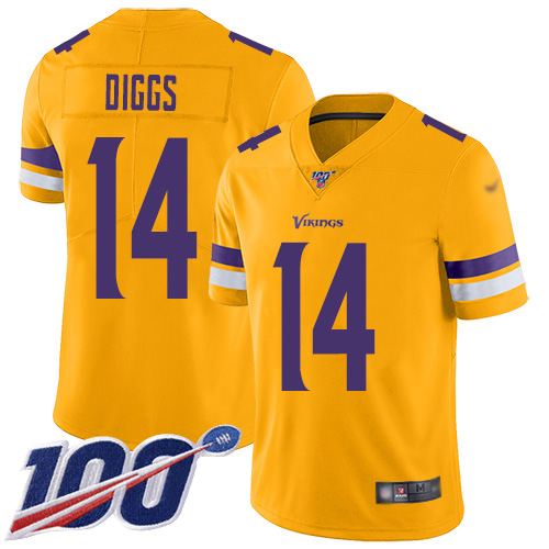 Nike Vikings #14 Stefon Diggs Gold Youth Stitched NFL Limited Inverted Legend 100th Season Jersey