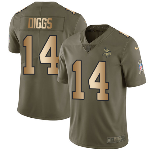 Nike Vikings #14 Stefon Diggs Olive/Gold Youth Stitched NFL Limited 2017 Salute to Service Jersey